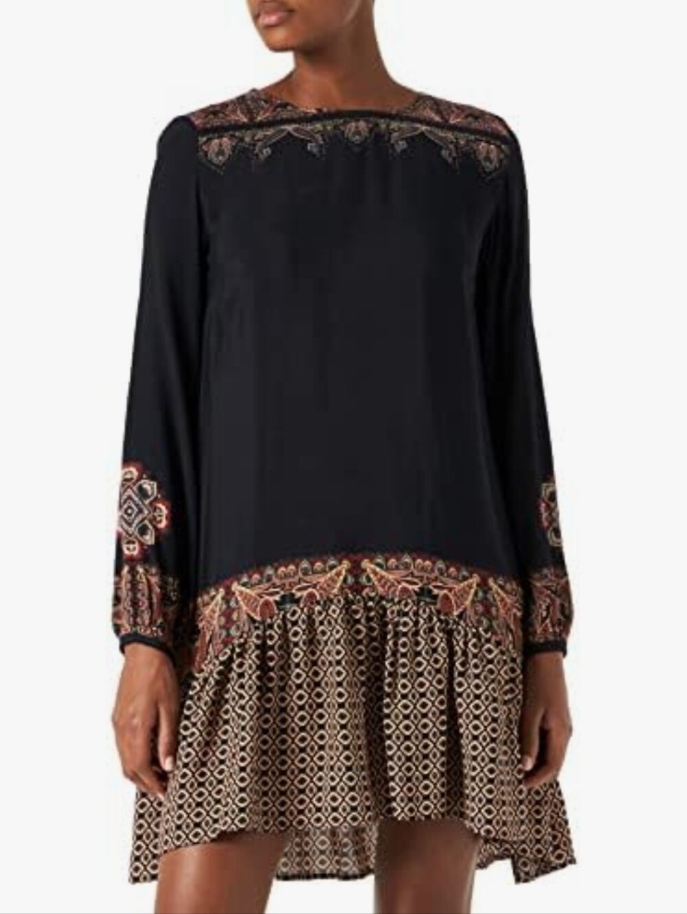 DESIGUAL Women Mini Dress Long Sleeve Size XS Lightweight Round Neck Navy Blue